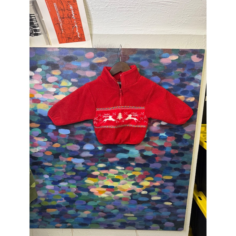 Vintage Harlequin Designs Reindeer Fleece Pullover Red Kids Size 2/3 Quarter Zip